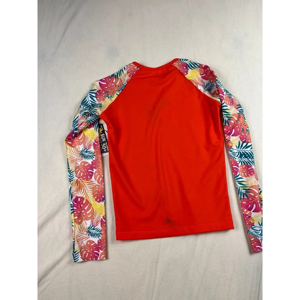 Hulakai Hawaii Dayna Girls XL Rashguard Orange Tropical Long Sleeve UPF 50+